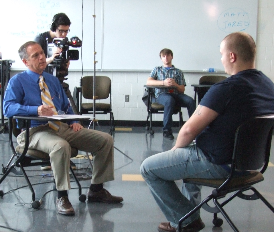 Dan Cummings (on left wearing blue shirt) taught at OCC for more than 20 years while also anchoring news at channel 9. When he retired, Dean replaced him.