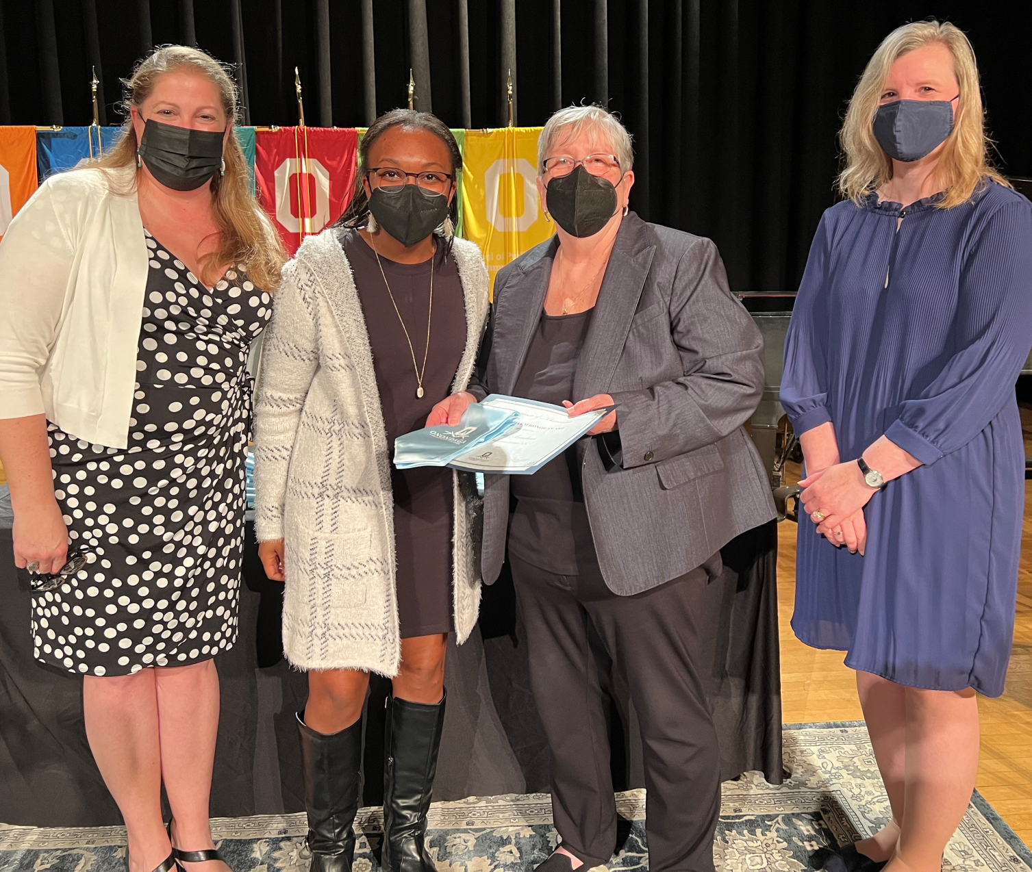 Communication Studies (left to right): Professor Carolyn Bice, Elle Strachan, President Dr. Casey Crabill, and Provost Anastasia Urtz