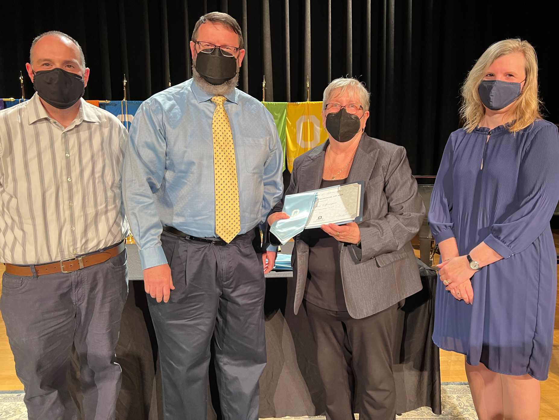 Electrical Technology: (left to right) Professor Gino Duca, Aaron Sprague, President Dr. Casey Crabill, and Provost Anastasia Urtz