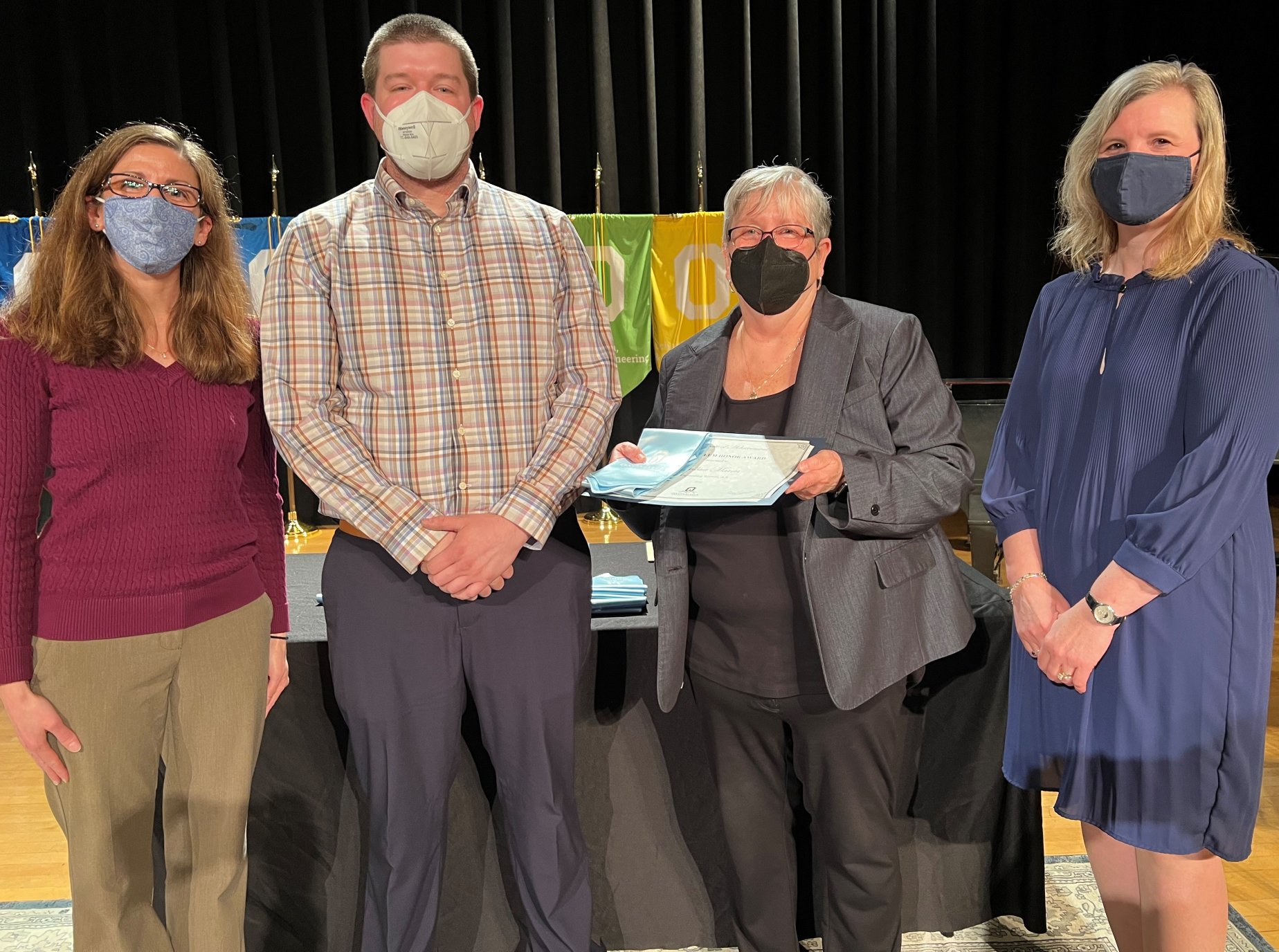 Engineering Science (left to right): Professor Maryann Page, Joshua Marris, President Dr. Casey Crabill, Provost Anastasia Urtz