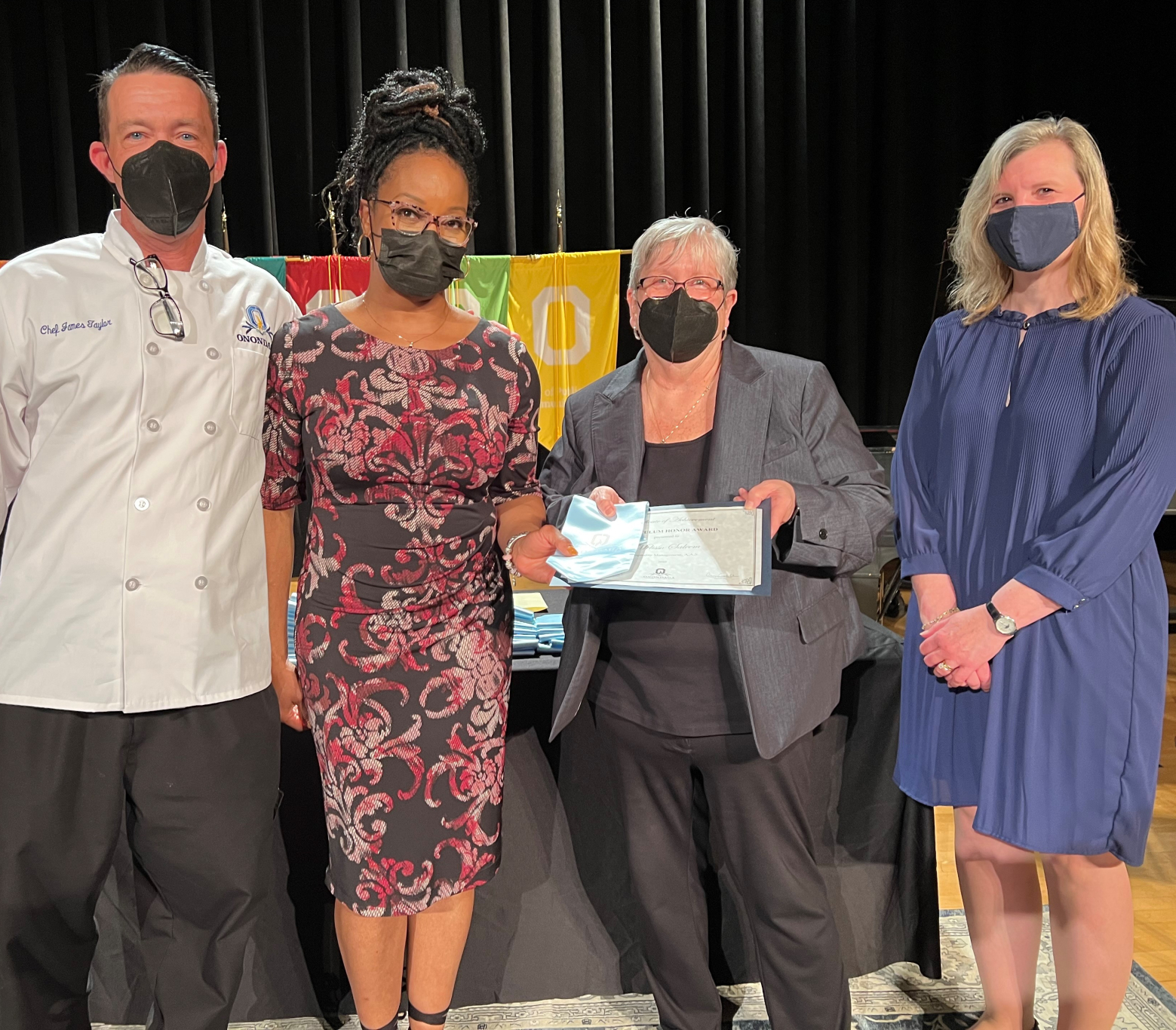 Hospitality Management: (left to right) Chef James Taylor, Melissa Saleem, President Dr. Casey Crabill, Provost Anastasia Urtz