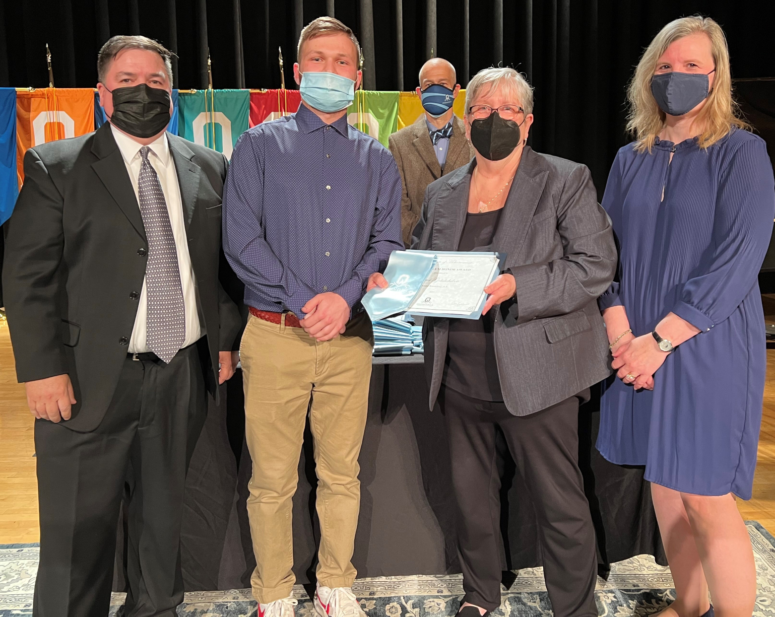 Sound Recording (left to right) Professor Rob Bridge, Egor Golubchikov, President Dr. Casey Crabill, and Provost Anastasia Urtz