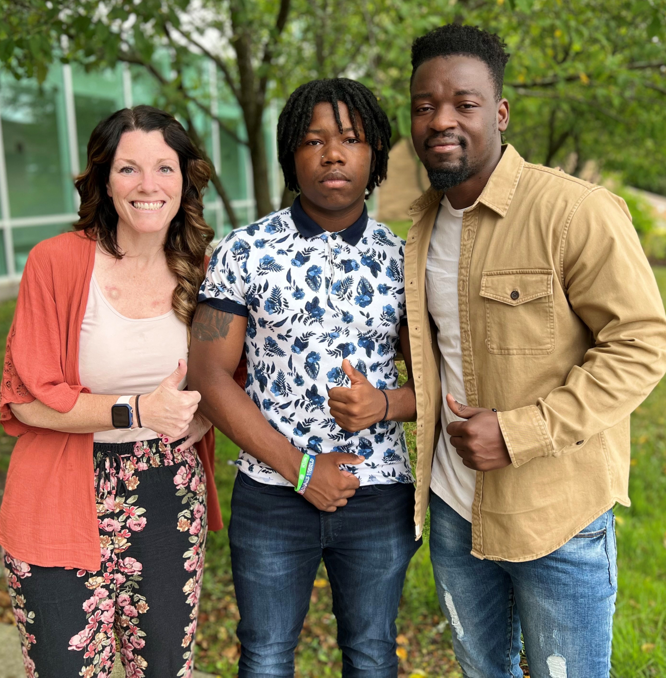 Joining us for "Chatting About College" were Corcoran High School student Imere Kemp (center) and Heather Niver (left) and Hassan Musa (right) of the Liberty Partnerships program.