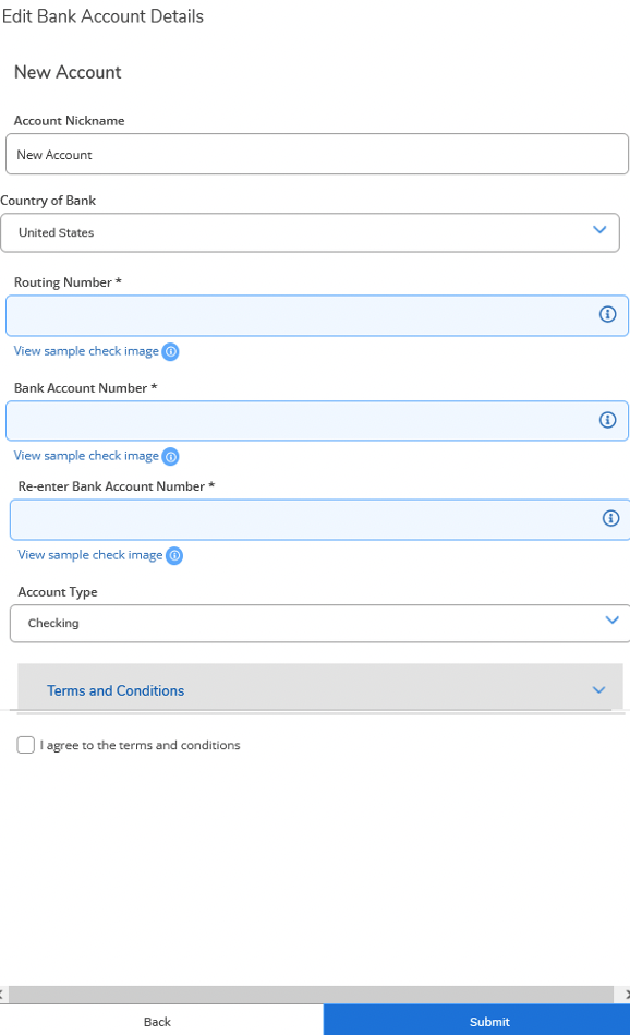 The “Edit Bank Account Details” Form