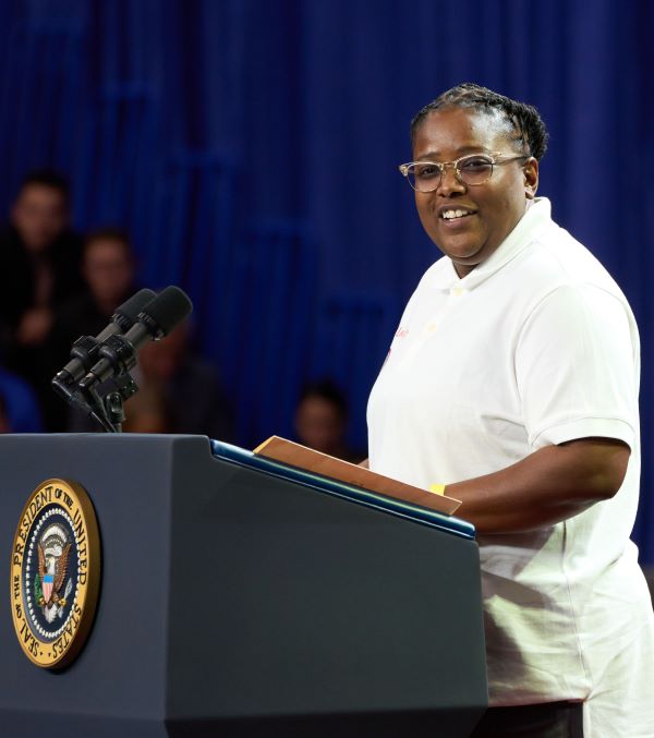 Shawni Davis introduced the President of the United States during an event at OCC in October of 2022.